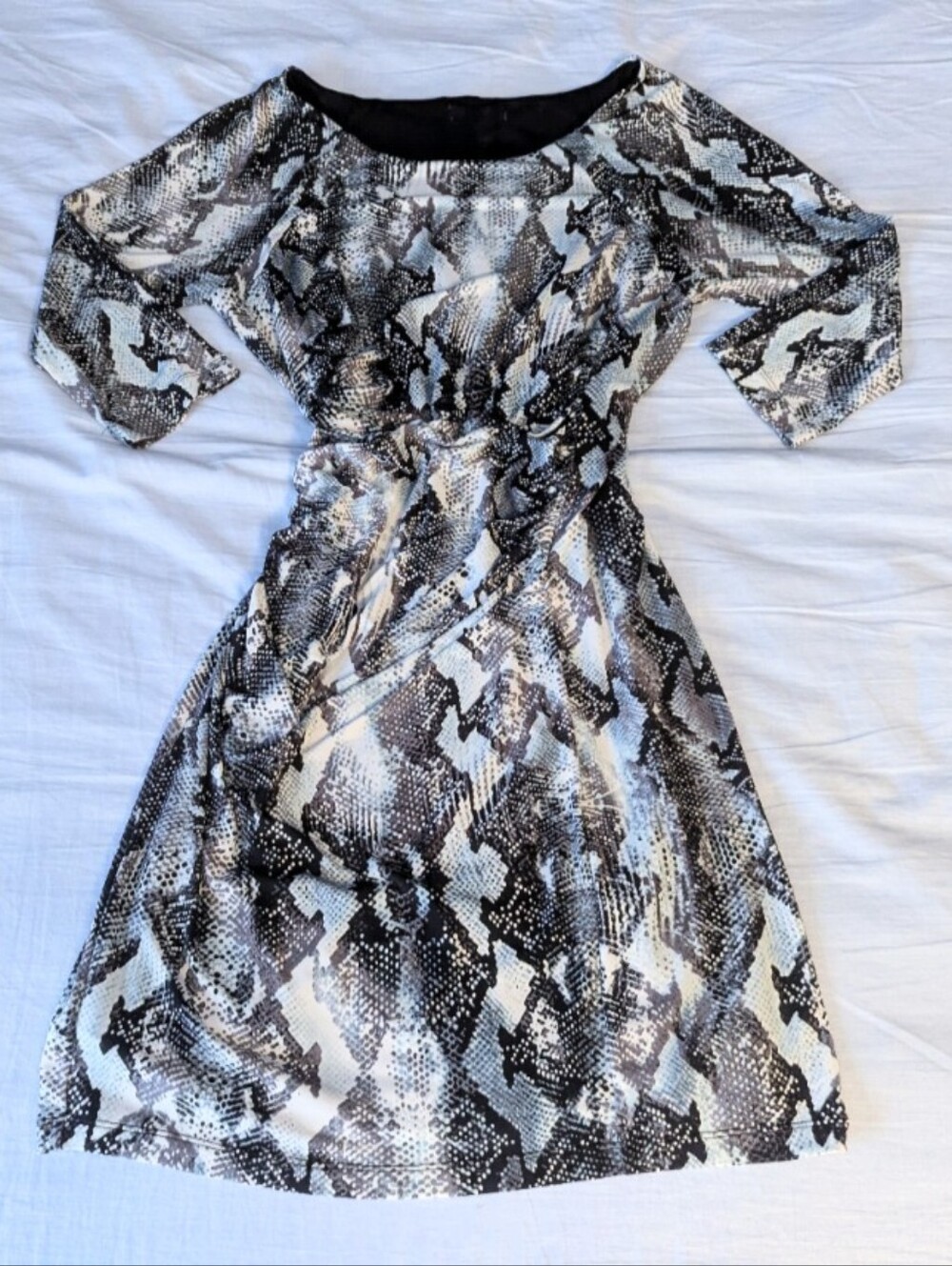 Jennifer Lopez Snake-Print Women’s Sheath Dress in Black, White, and Light Blue